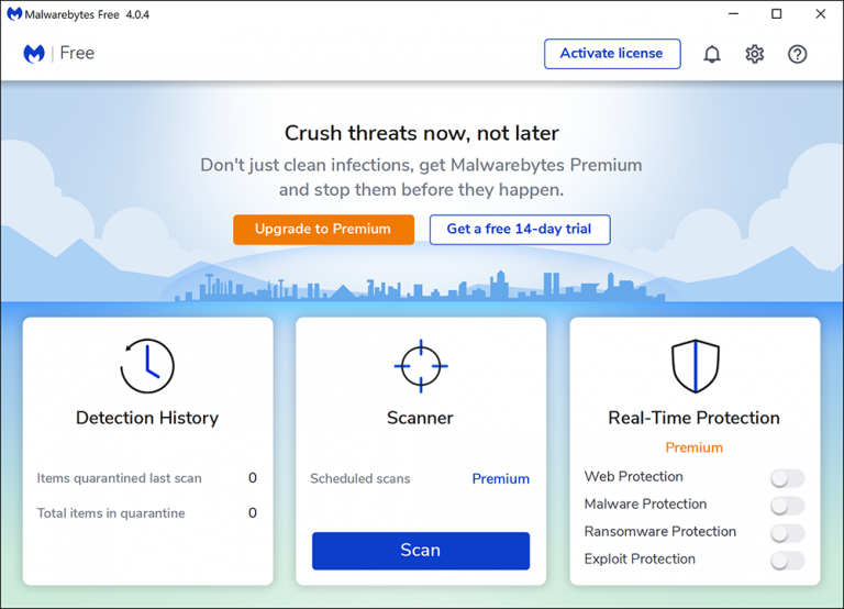 Photo of Malwarebytes Free in Windows 10.