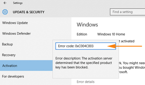 Windows Activation Error Code 0xC004C003