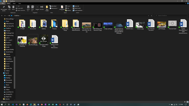 File Explorer in Windows 10 with the OneDrive folder open.