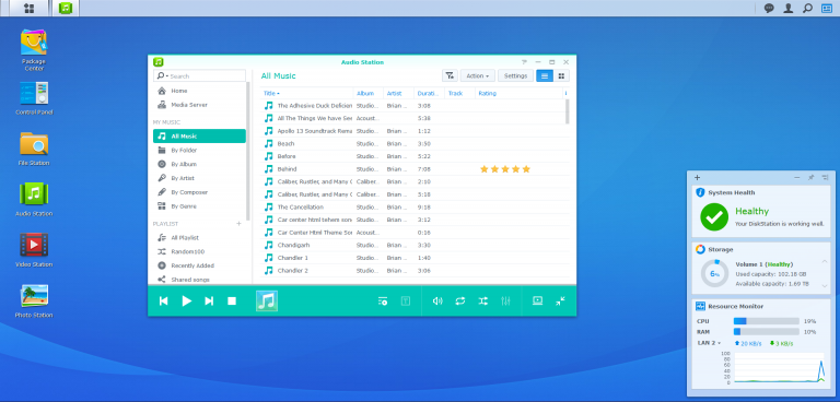 The Synology DSM interface with the Audio Station application open