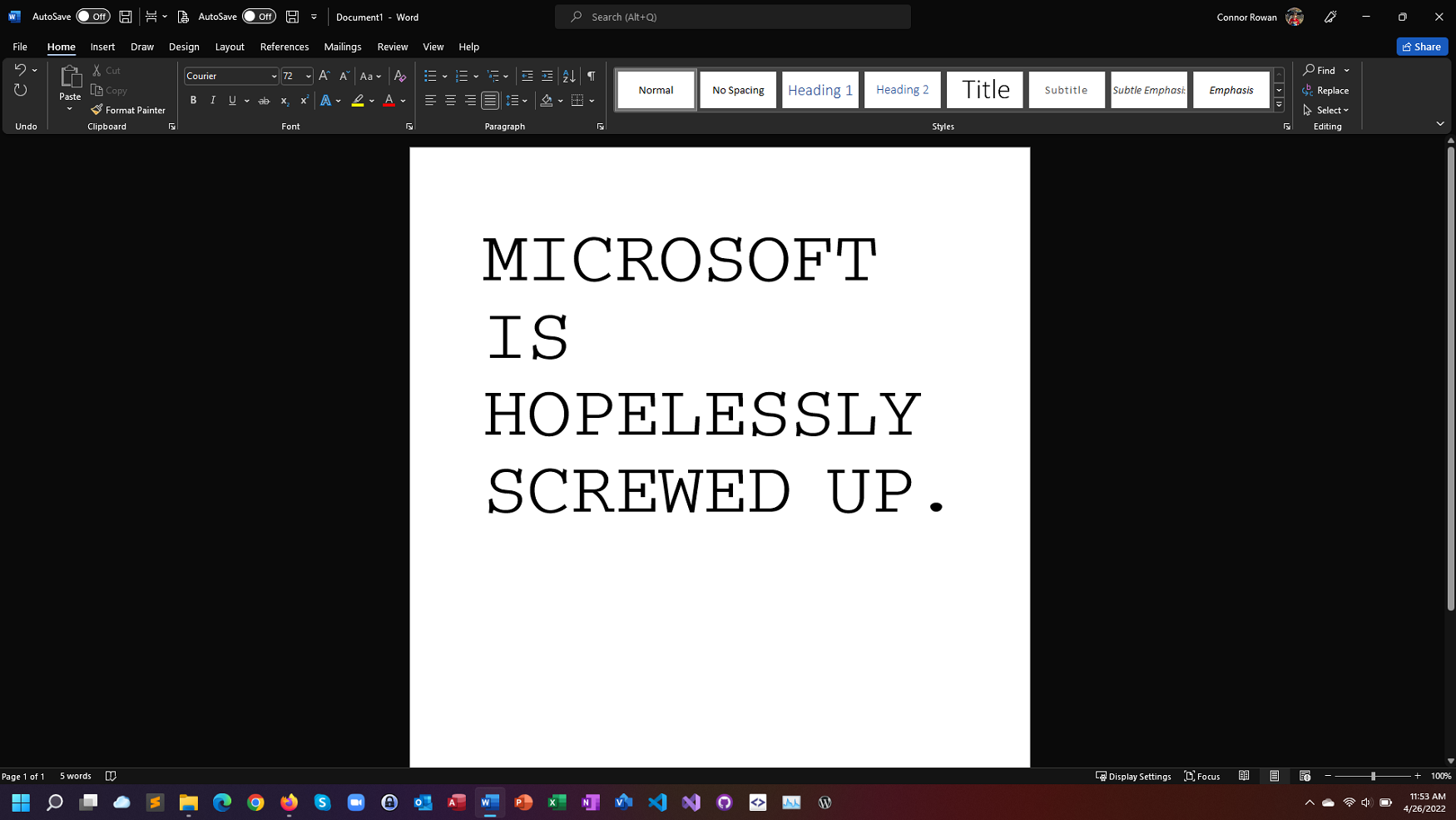 Microsoft Word with the new UI and the absurd duplicated settings in the top bar. Unbelievable.