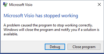 Microsoft Visio not responding dialog box