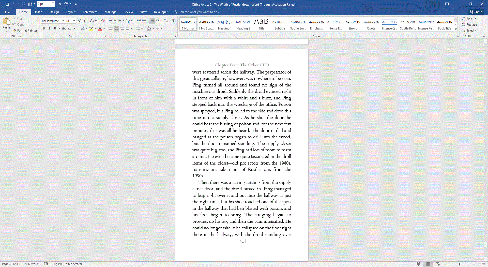 The Microsoft Word 2016 document interface in the Colorful theme mode.